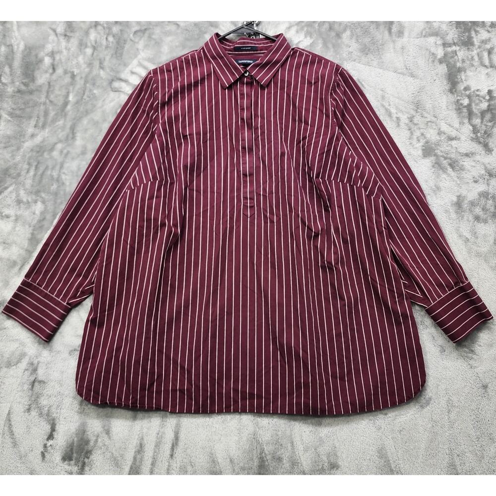 Lands End Top Womens 22W Burgundy White Striped Popover No Iron Supima Cotton